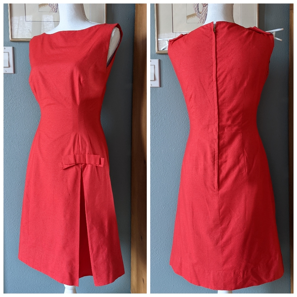 Vintage 1950s Red Fit and Flare Dress with Bow Detail